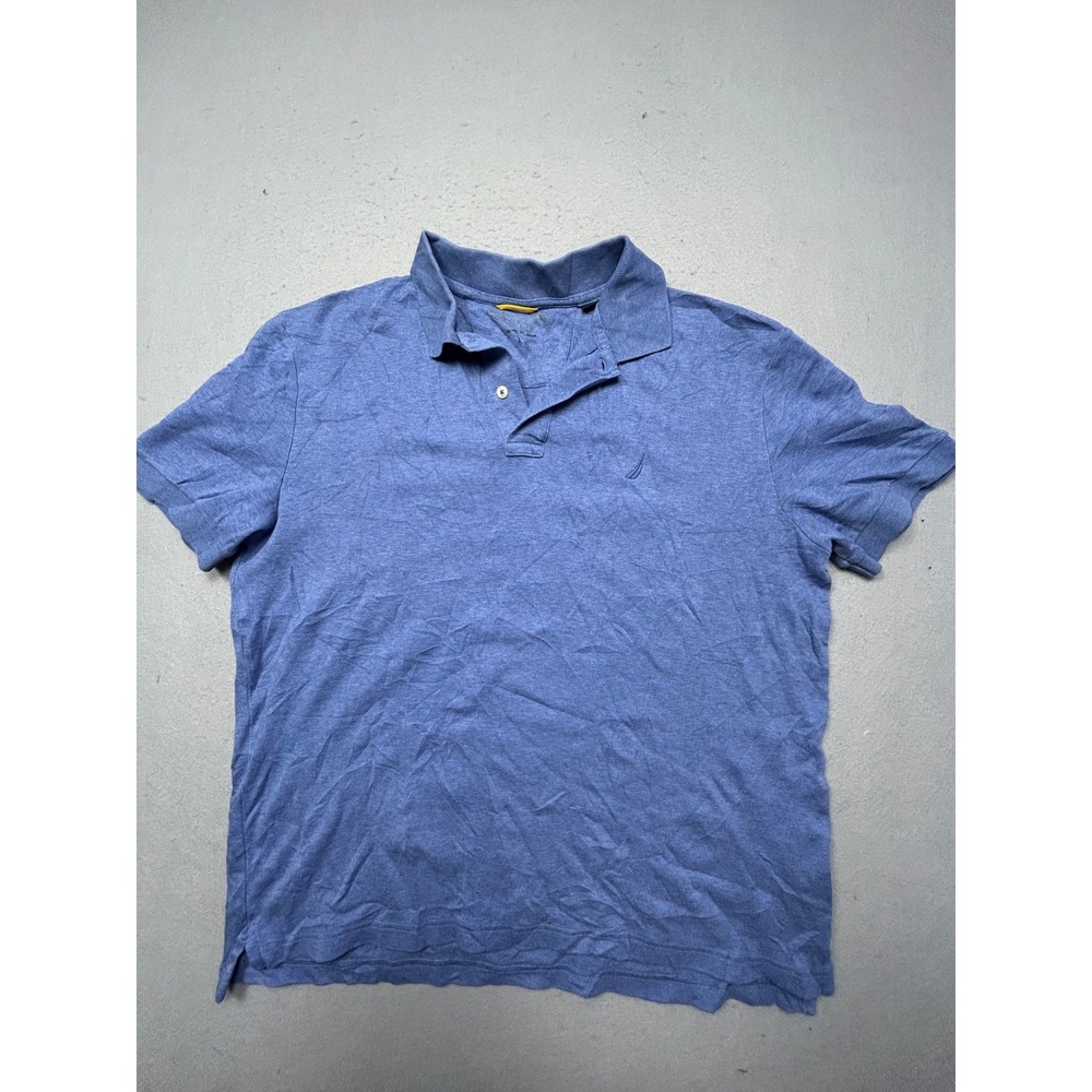 Nautica Polo Shirt 100% Cotton Blue Heather Large Mens